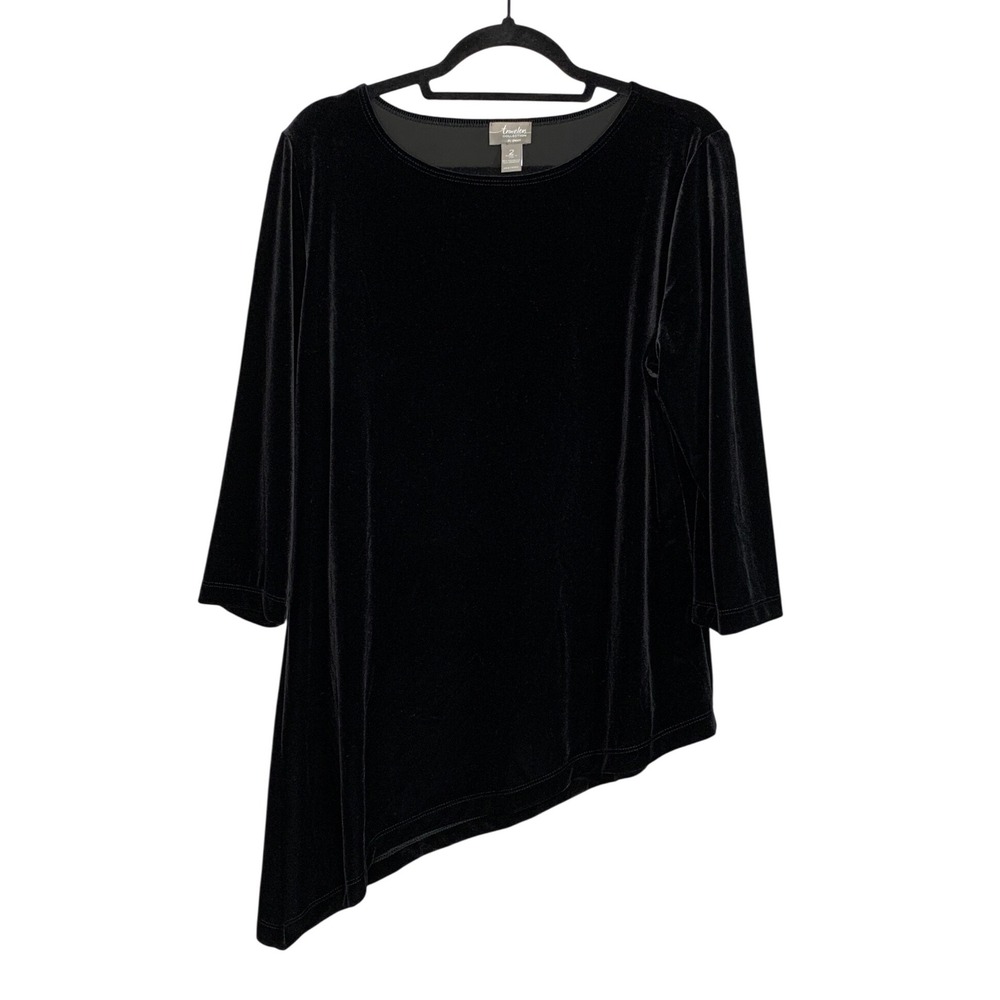 Chico's Travelers Collection Black Velvet Asymmetrical Tunic Top Size 2(L)10-12